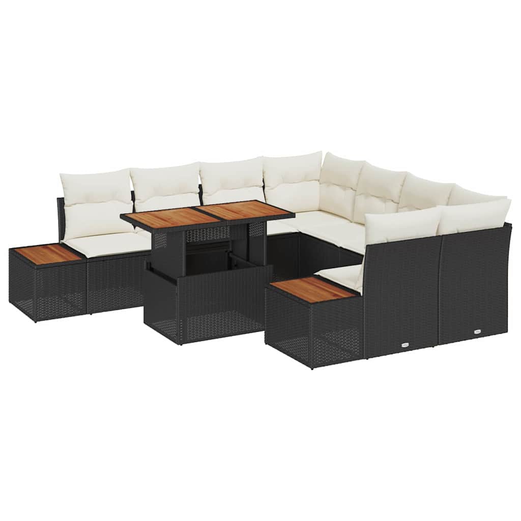 vidaXL Zestaw do jadalni w ogrodzie z poduszką 9 pcs Czarny i beżowy