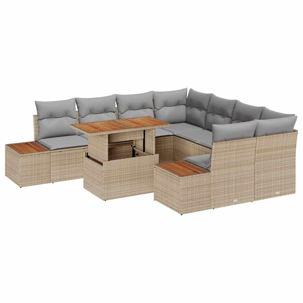 vidaXL Zestaw do jadalni w ogrodzie z poduszką 9 pcs Beżowy i szary