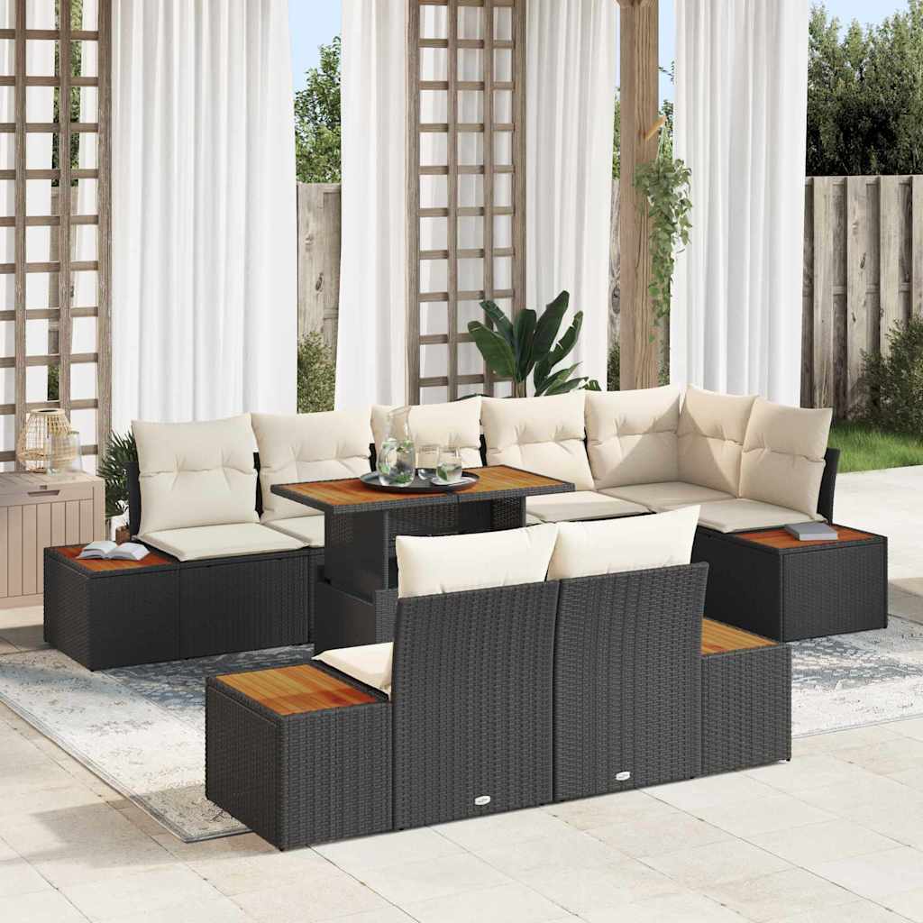 vidaXL Zestaw do jadalni w ogrodzie z poduszką 9 pcs Czarny i beżowy