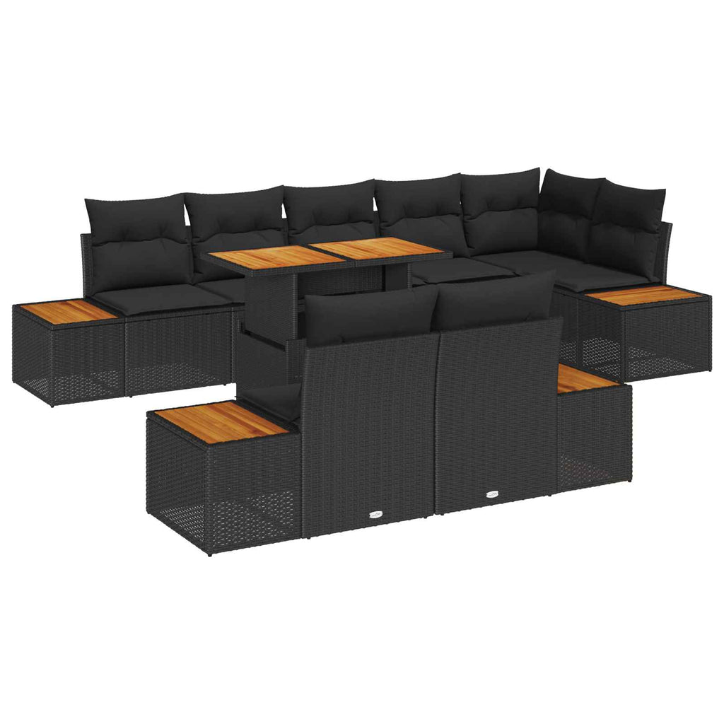 vidaXL Zestaw do jadalni w ogrodzie z poduszką 9 pcs Czarny i Brązowy