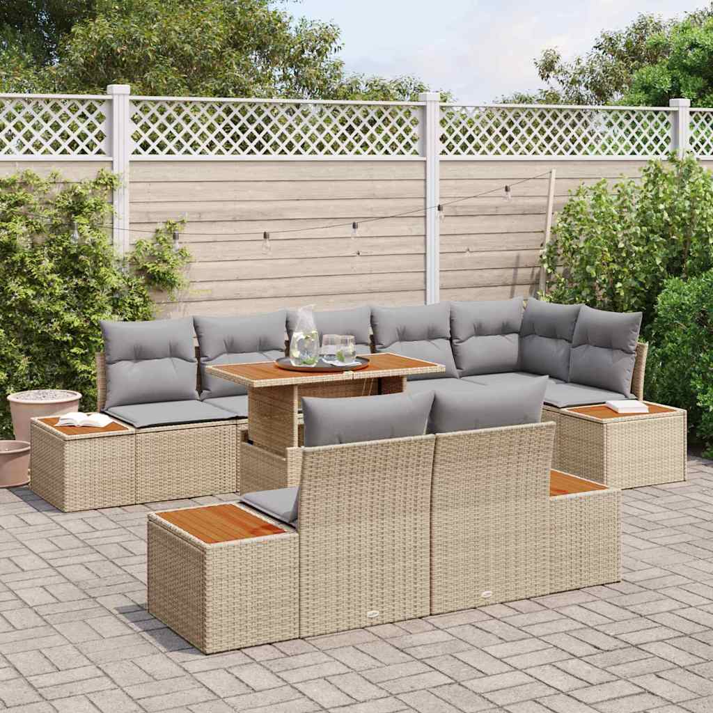 vidaXL Zestaw do jadalni w ogrodzie z poduszką 9 pcs Beżowy i szary