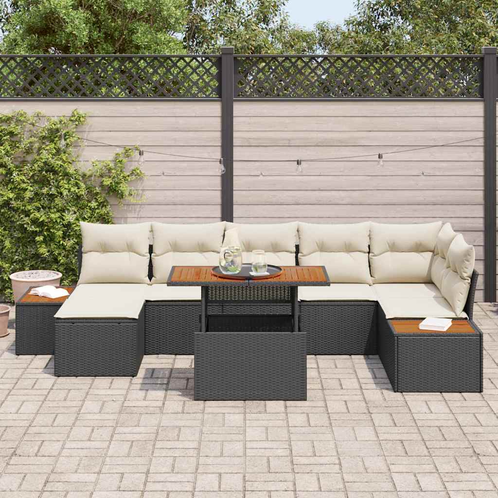 vidaXL Zestaw do jadalni w ogrodzie z poduszką 8 pcs Czarny i beżowy