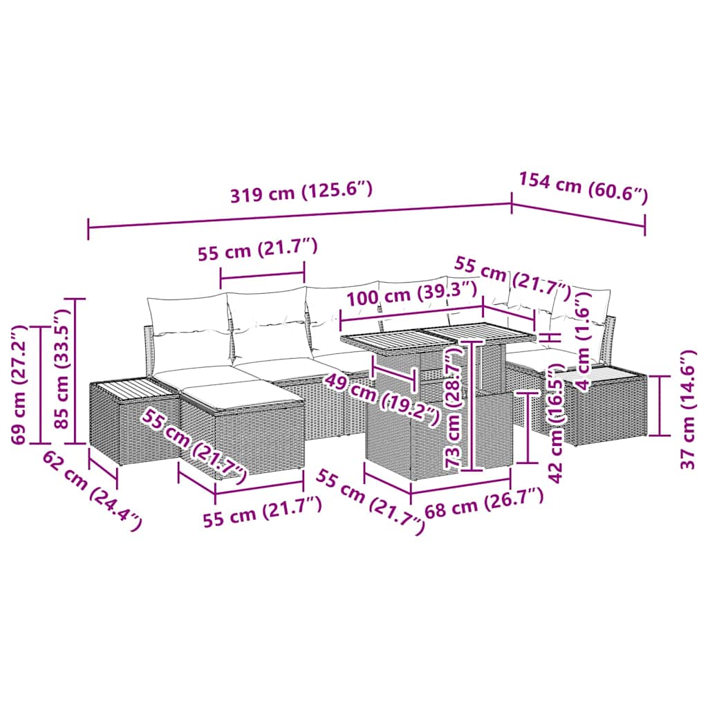 vidaXL Zestaw do jadalni w ogrodzie z poduszką 8 pcs Beżowy i kremowy