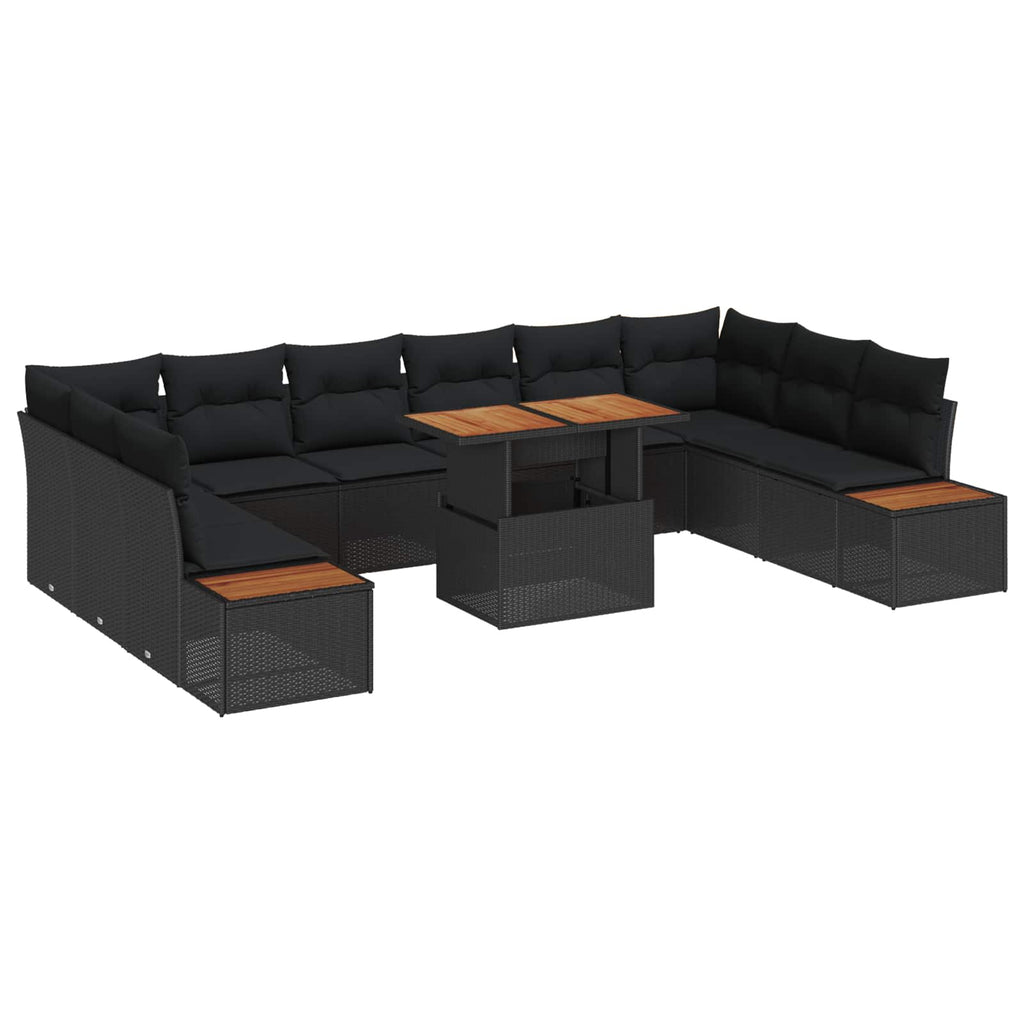vidaXL Zestaw do jadalni w ogrodzie z poduszką 11 pcs Czarny i Brązowy