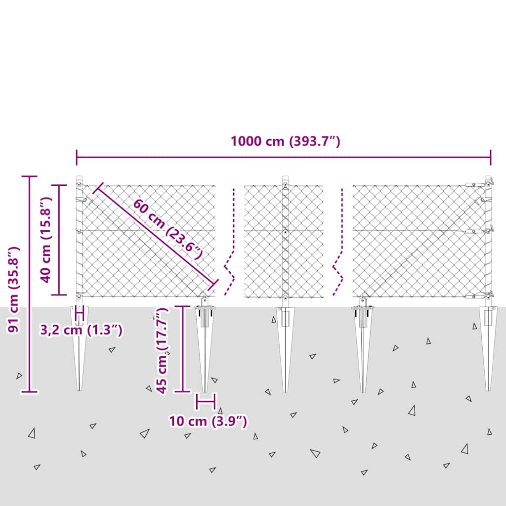vidaXL Ogrodzenie z drutu spawanego z kolcami 10 x 0,4 m (S x W)