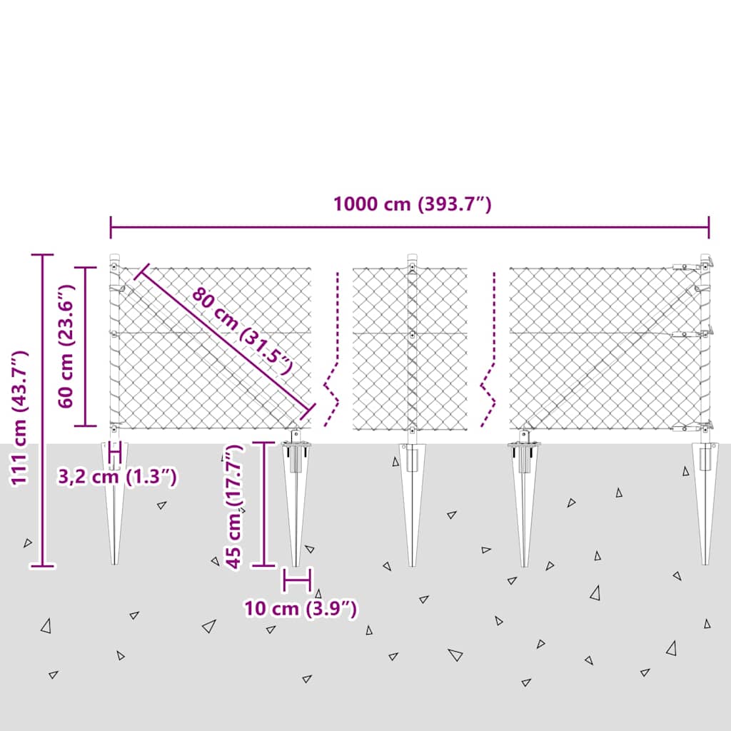 vidaXL Ogrodzenie z drutu spawanego z kolcami 10 x 0,6 m (S x W)