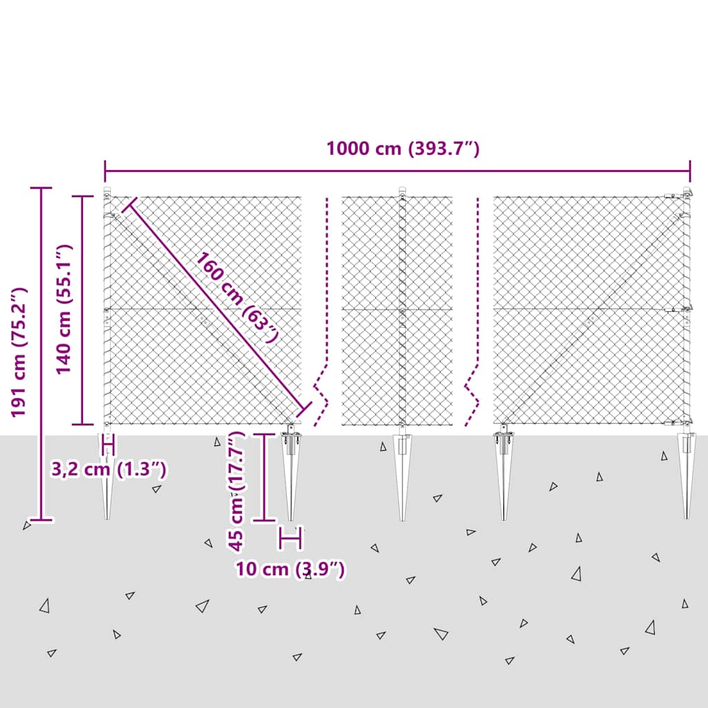 vidaXL Ogrodzenie z drutu spawanego z kolcami 10 x 1,4 m (S x W)