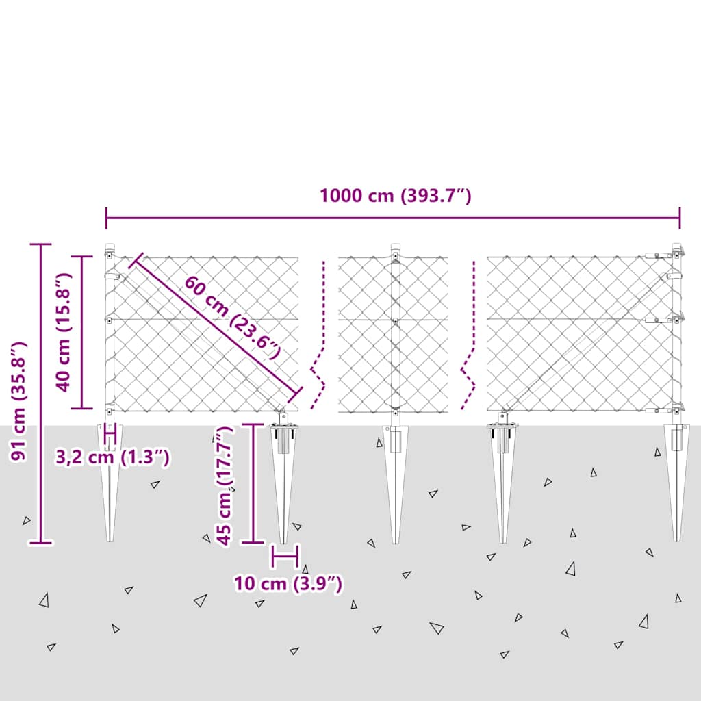 vidaXL Ogrodzenie z drutu spawanego z kolcami 10 x 0,4 m (S x W)