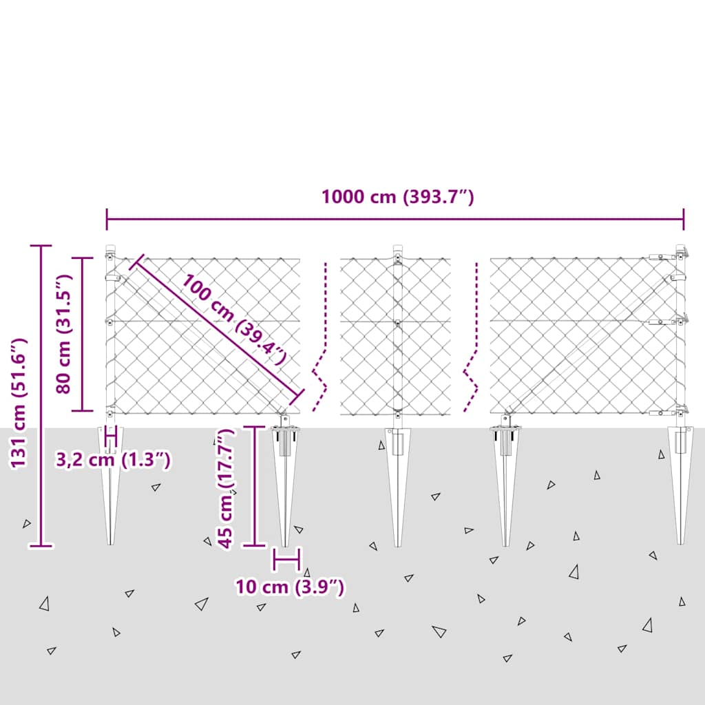vidaXL Ogrodzenie z drutu spawanego z kolcami 10 x 0,8 m (S x W)