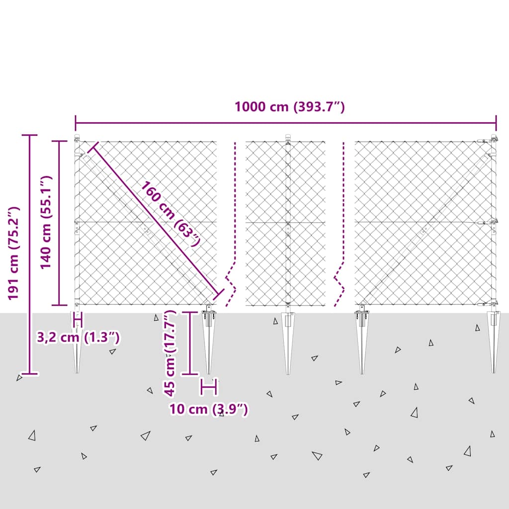 vidaXL Ogrodzenie z drutu spawanego z kolcami 10 x 1,4 m (S x W)