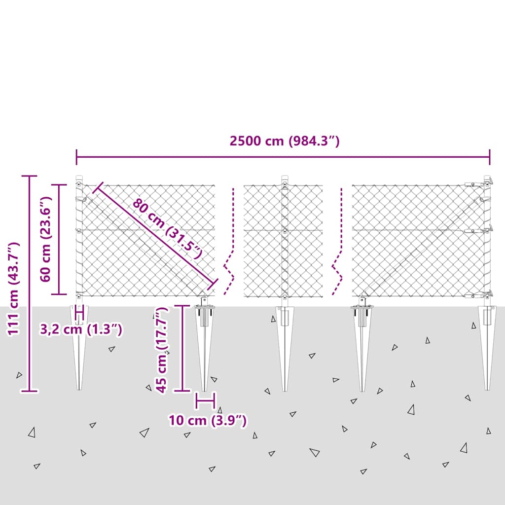 vidaXL Ogrodzenie z drutu spawanego z kolcami 25 x 0,6 m (S x W)