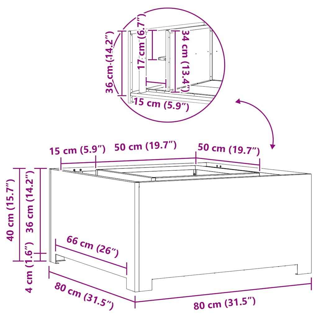 vidaXL Kominek Czarny 80 x 80 x 40 cm Stal