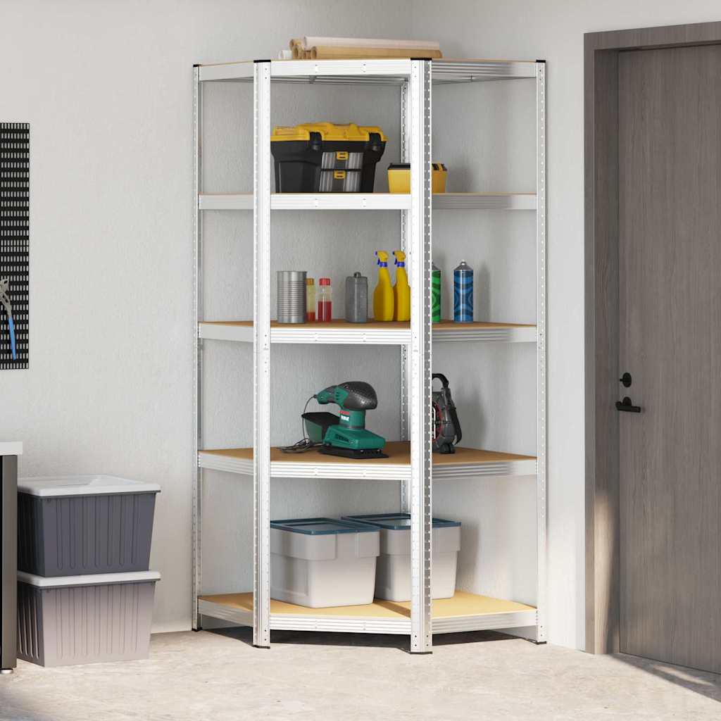 vidaXL Półka narożna Srebrny 90 x 90 x 198 cm Materiał drewnopochodny