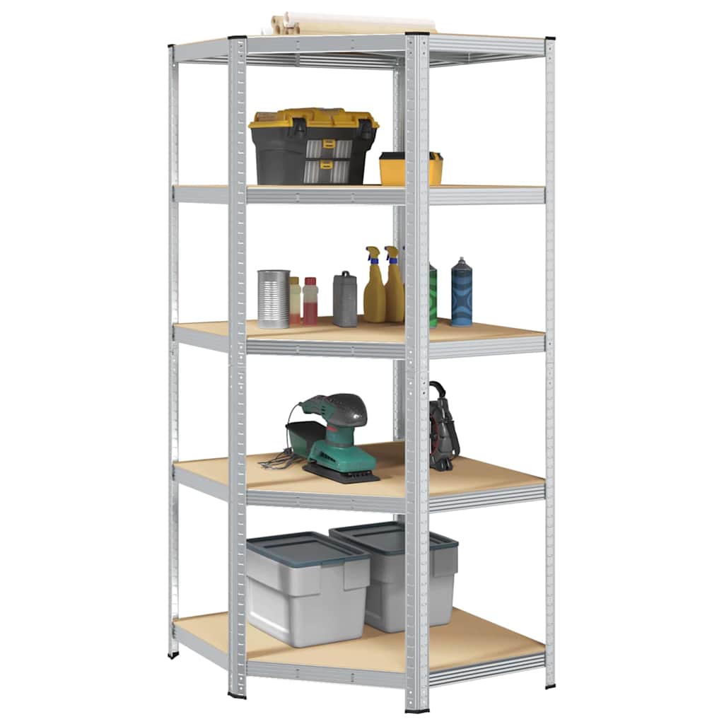 vidaXL Półka narożna Srebrny 90 x 90 x 198 cm Materiał drewnopochodny