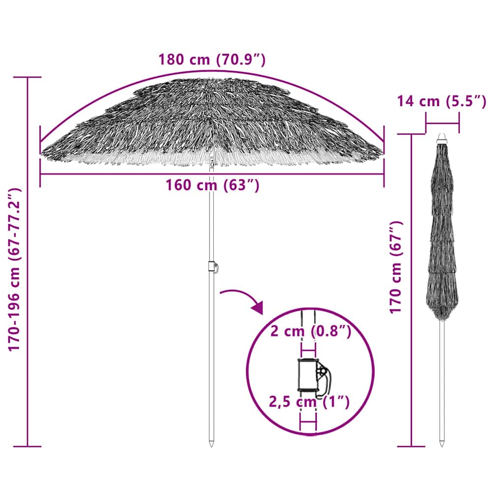 vidaXL Parasolka ogrodowa Naturalny 160 x 160 x 196 cm