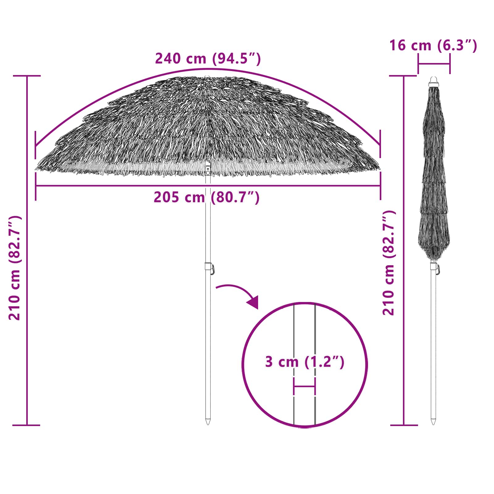 vidaXL Parasolka ogrodowa Naturalny 205 x 205 x 210 cm