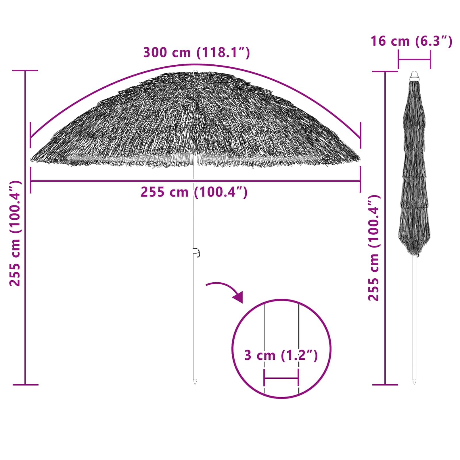 vidaXL Parasolka ogrodowa Naturalny 255 x 255 x 255 cm