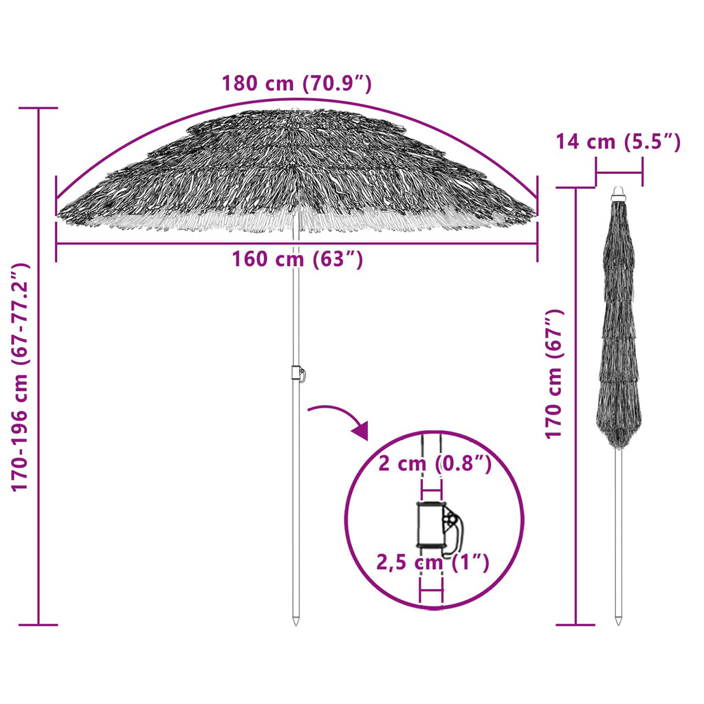vidaXL Parasol plażowy Naturalny 160 x 160 x 196 cm Poliester i Stal