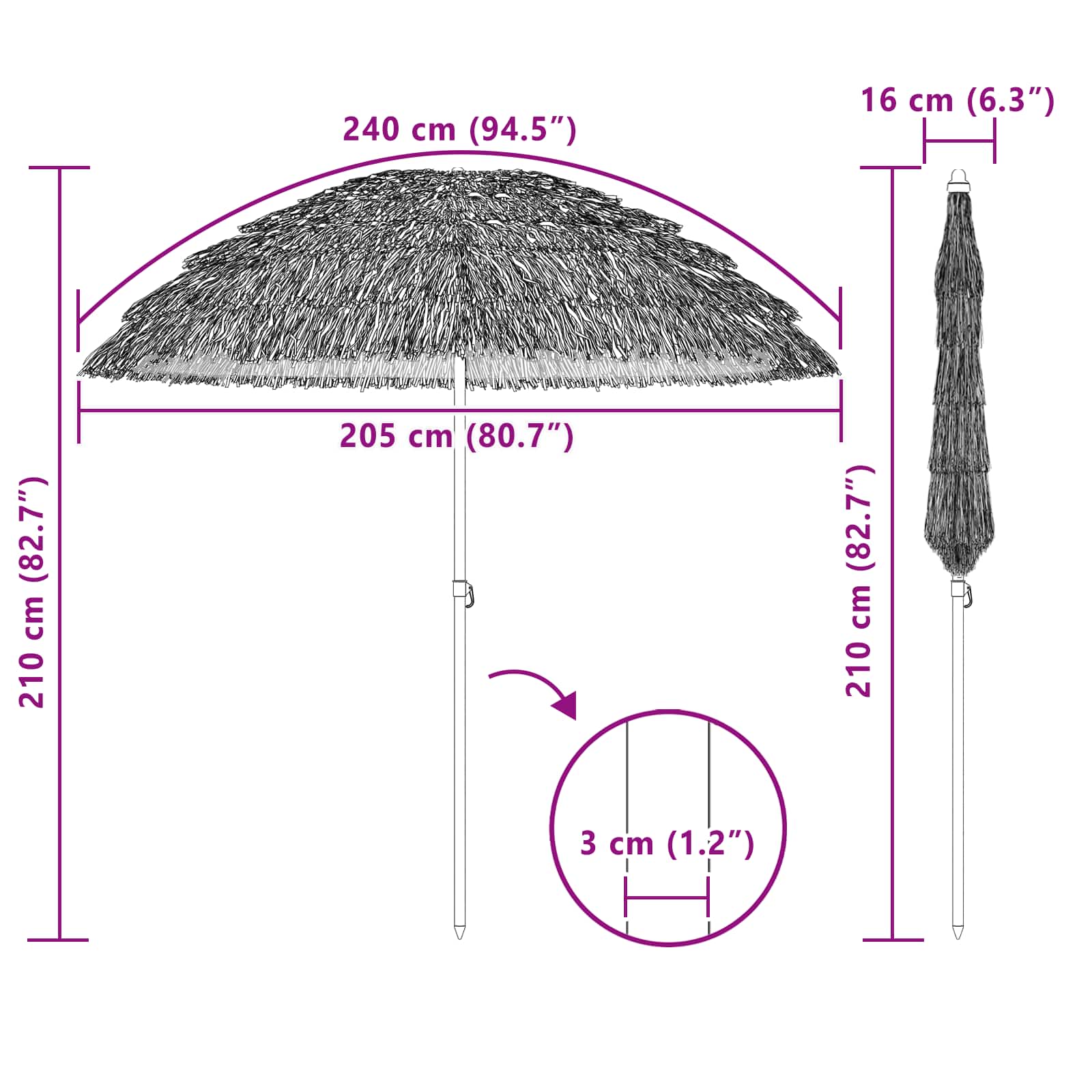 vidaXL Parasol plażowy 205 x 205 x 210 cm Poliester i Stal naturalny