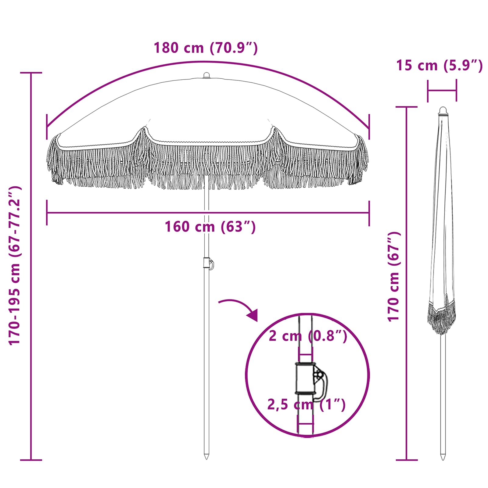 vidaXL Parasol plażowy Żółty i Biały 160 x 160 x 196 cm