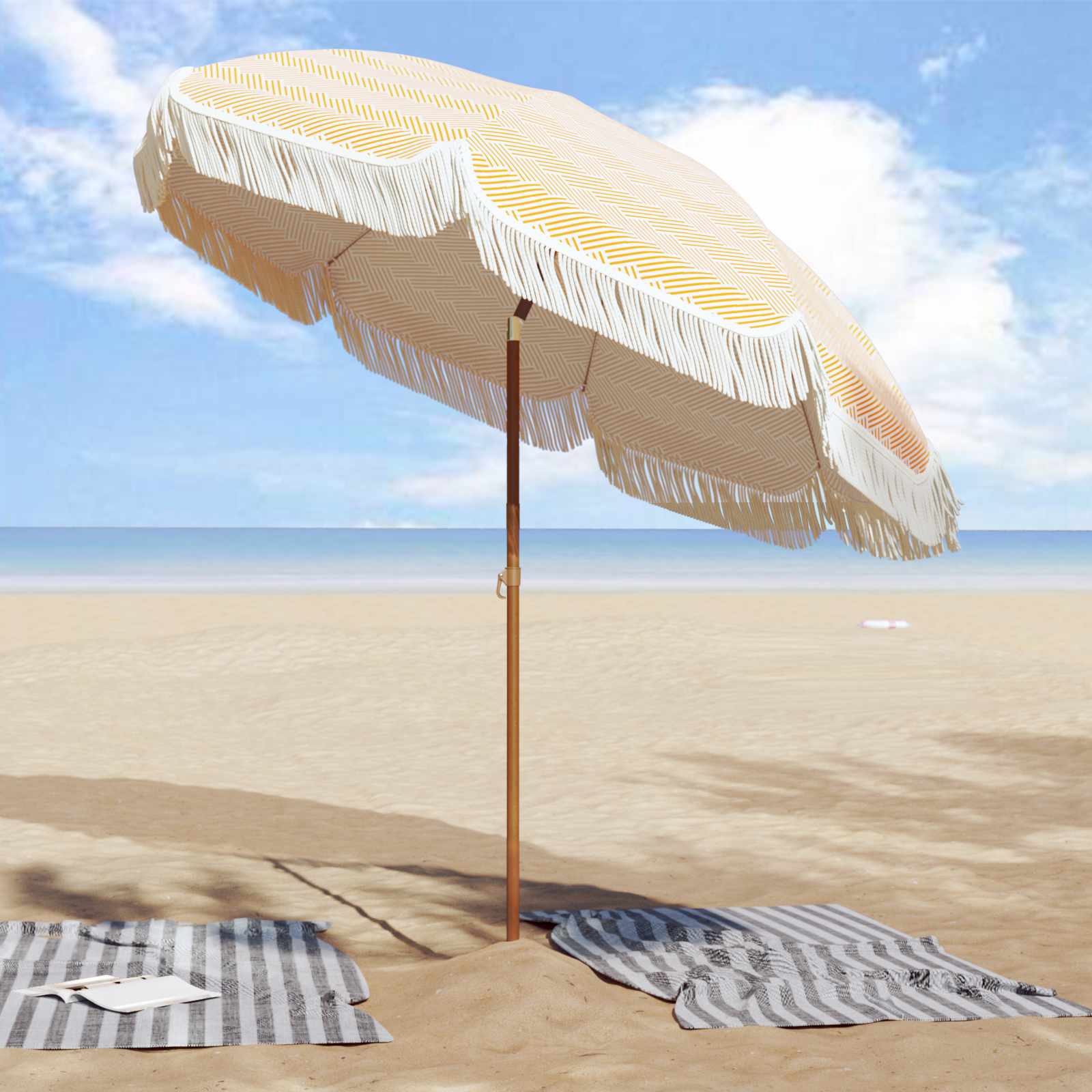 vidaXL Parasol plażowy Żółty i Biały 205 x 205 x 210 cm