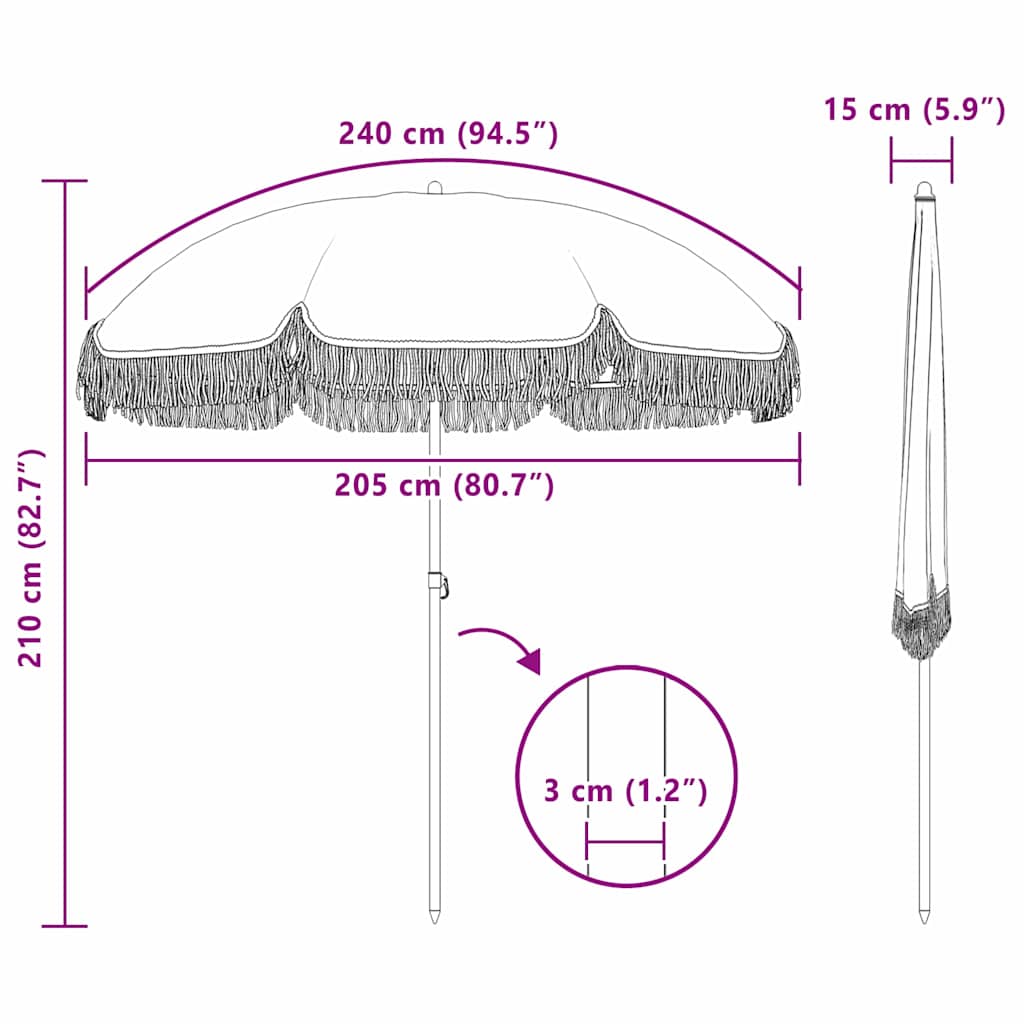 vidaXL Parasol plażowy Szary i biały 205 x 205 x 210 cm