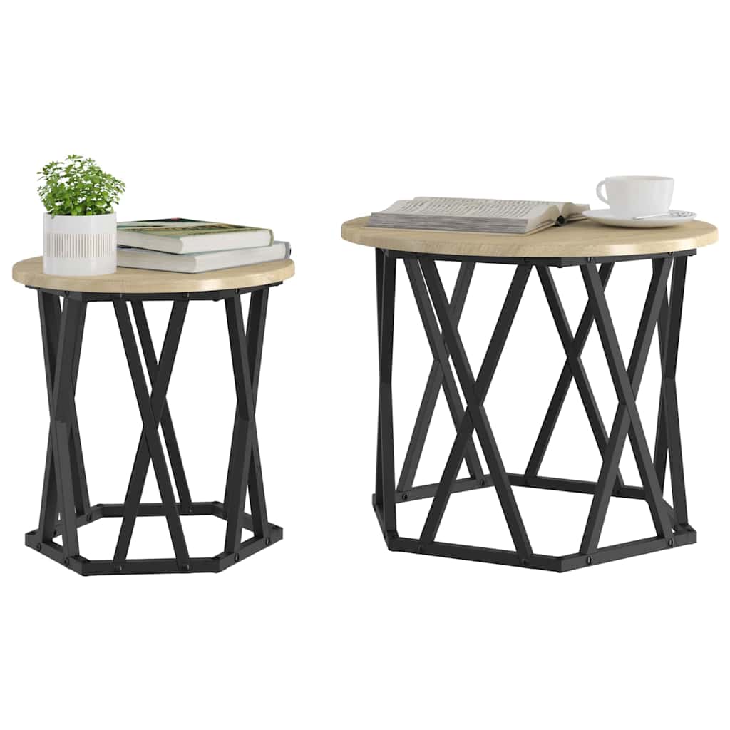 vidaXL Stolik boczny 2 pcs Dąb Sonoma Drewno inżynieryjne i stal