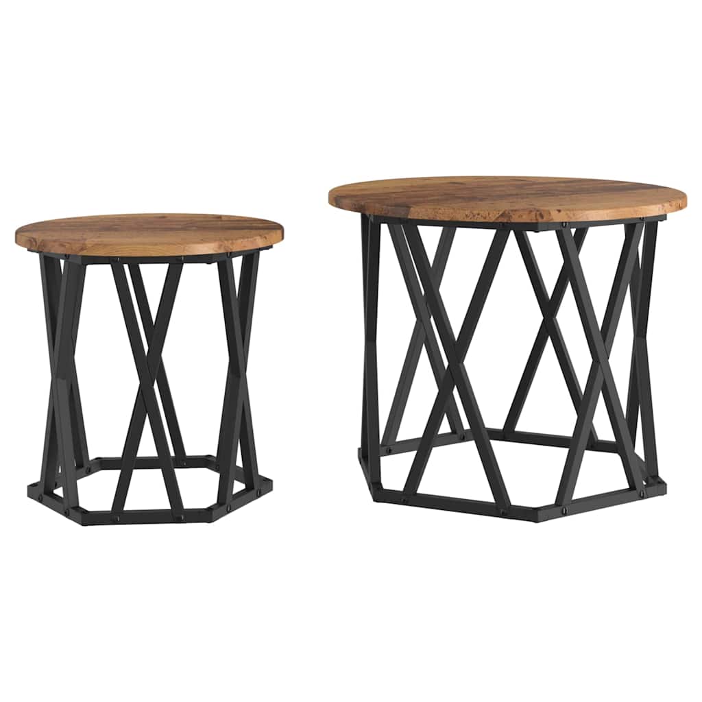 vidaXL Stolik boczny 2 pcs drewno z odzysku Drewno inżynieryjne i stal