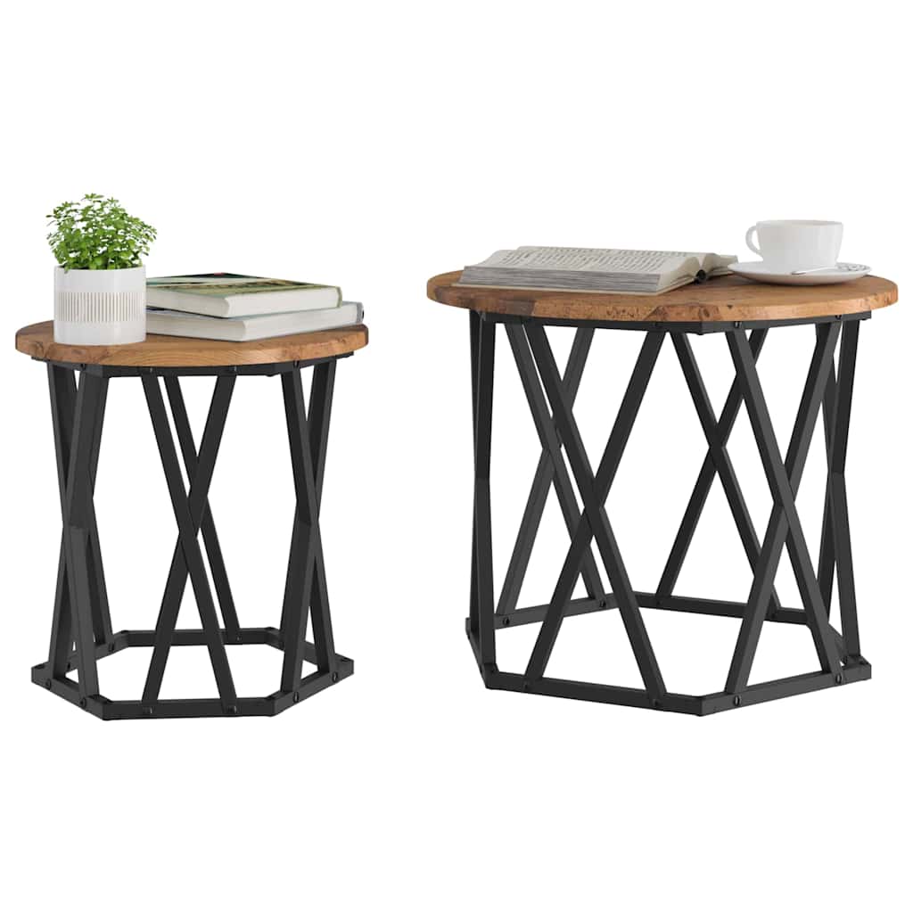 vidaXL Stolik boczny 2 pcs drewno z odzysku Drewno inżynieryjne i stal