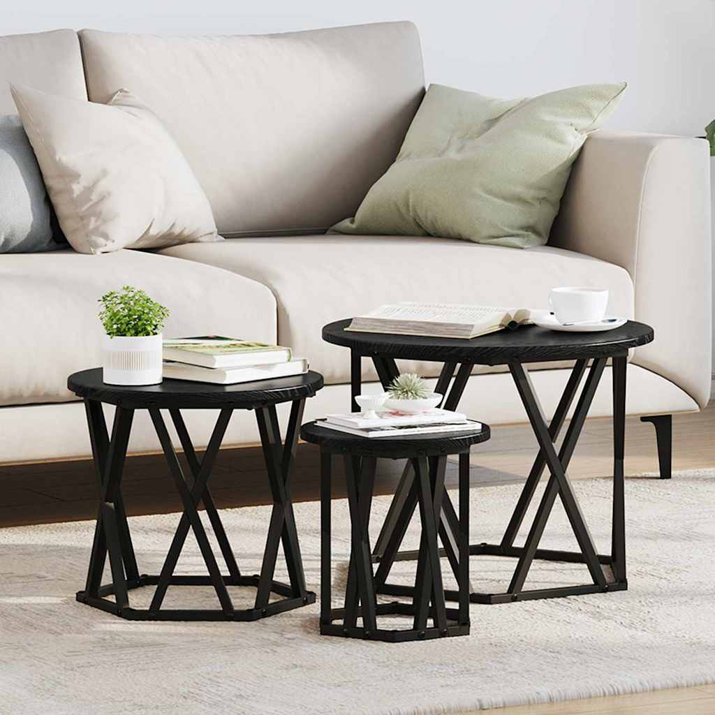 vidaXL Stolik boczny do nestingu 3 pcs Czarny Dąb