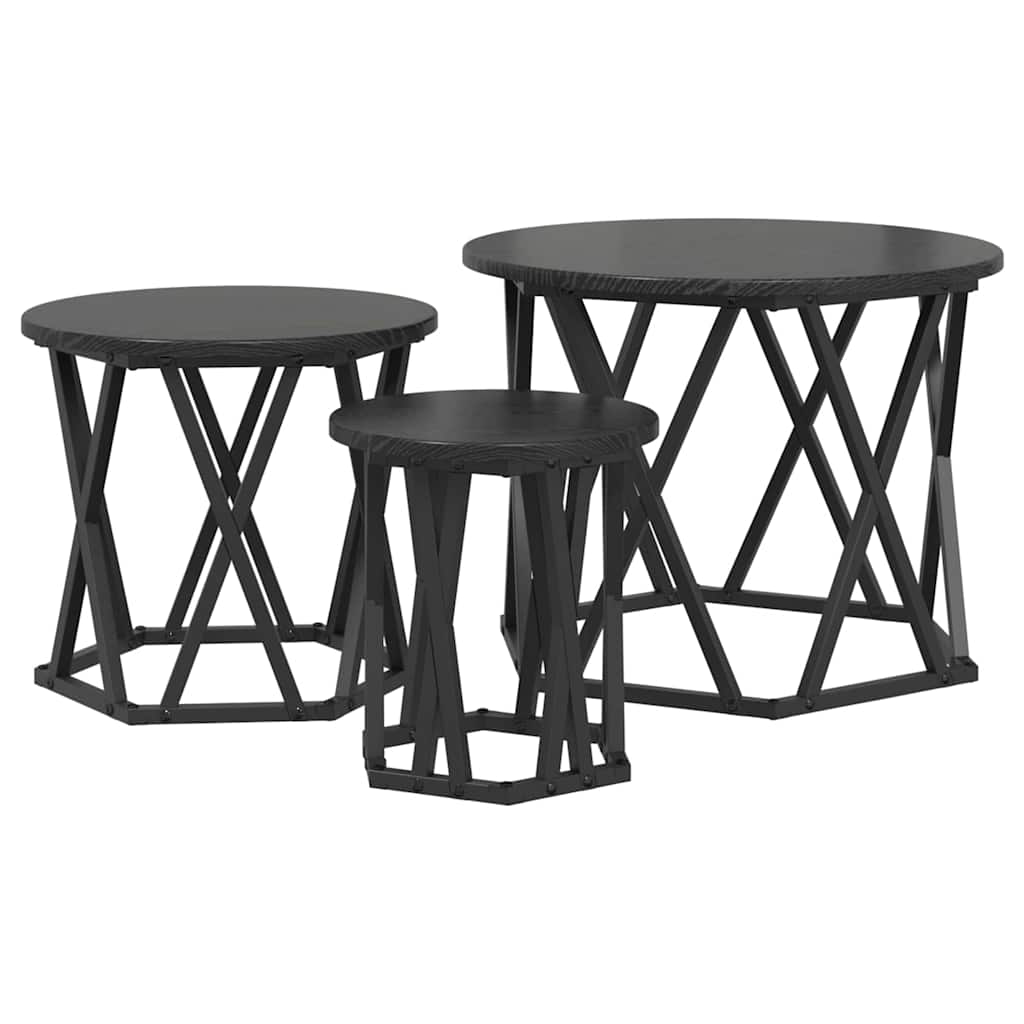 vidaXL Stolik boczny do nestingu 3 pcs Czarny Dąb