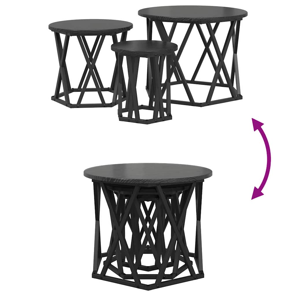 vidaXL Stolik boczny do nestingu 3 pcs Czarny Dąb