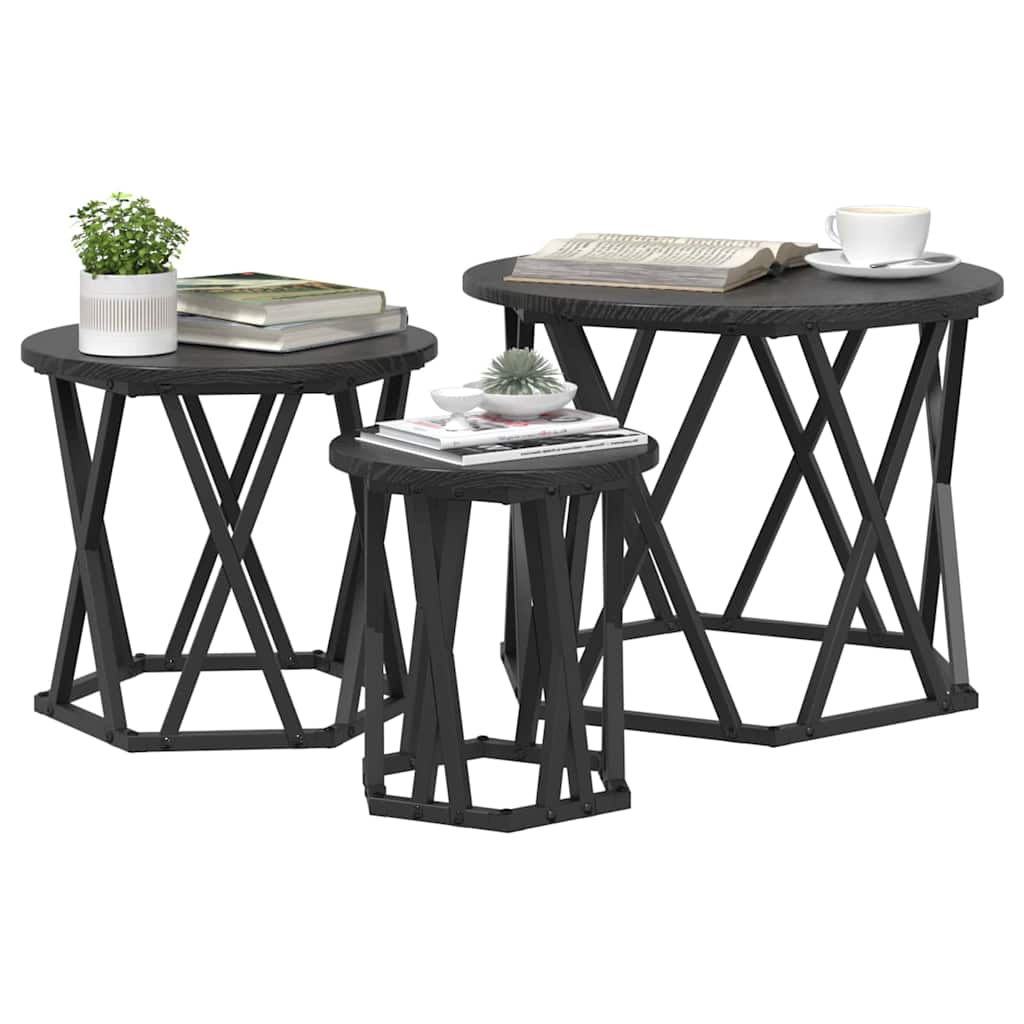 vidaXL Stolik boczny do nestingu 3 pcs Czarny Dąb