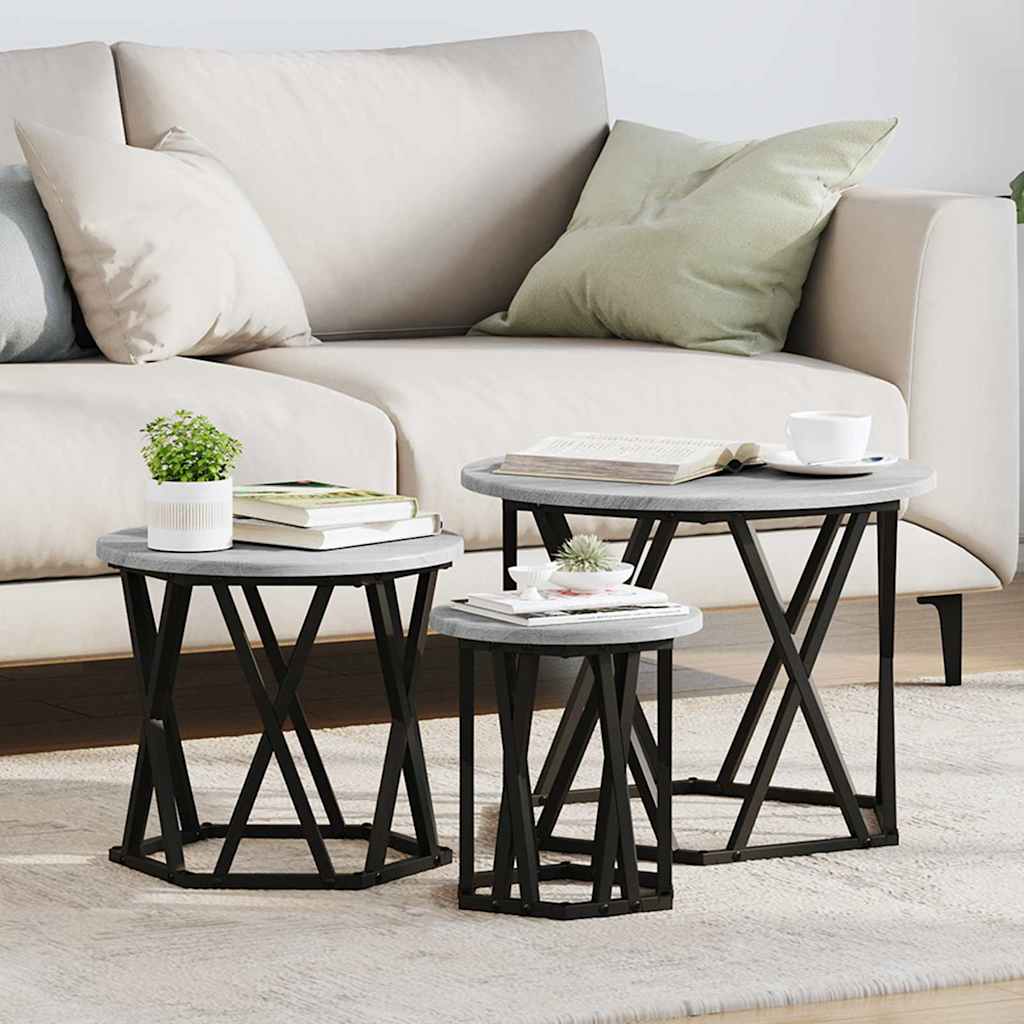 vidaXL Stolik boczny do nestingu 3 pcs Szary Sonoma