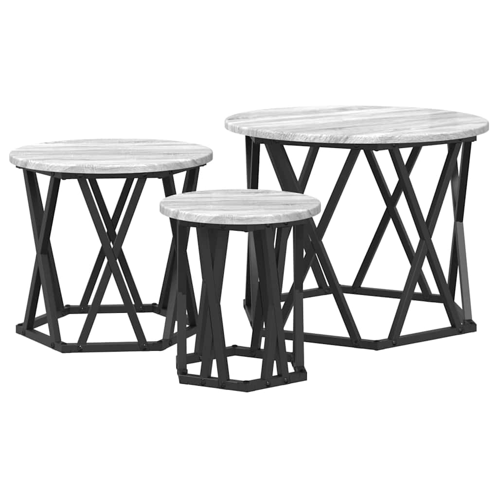 vidaXL Stolik boczny do nestingu 3 pcs Szary Sonoma