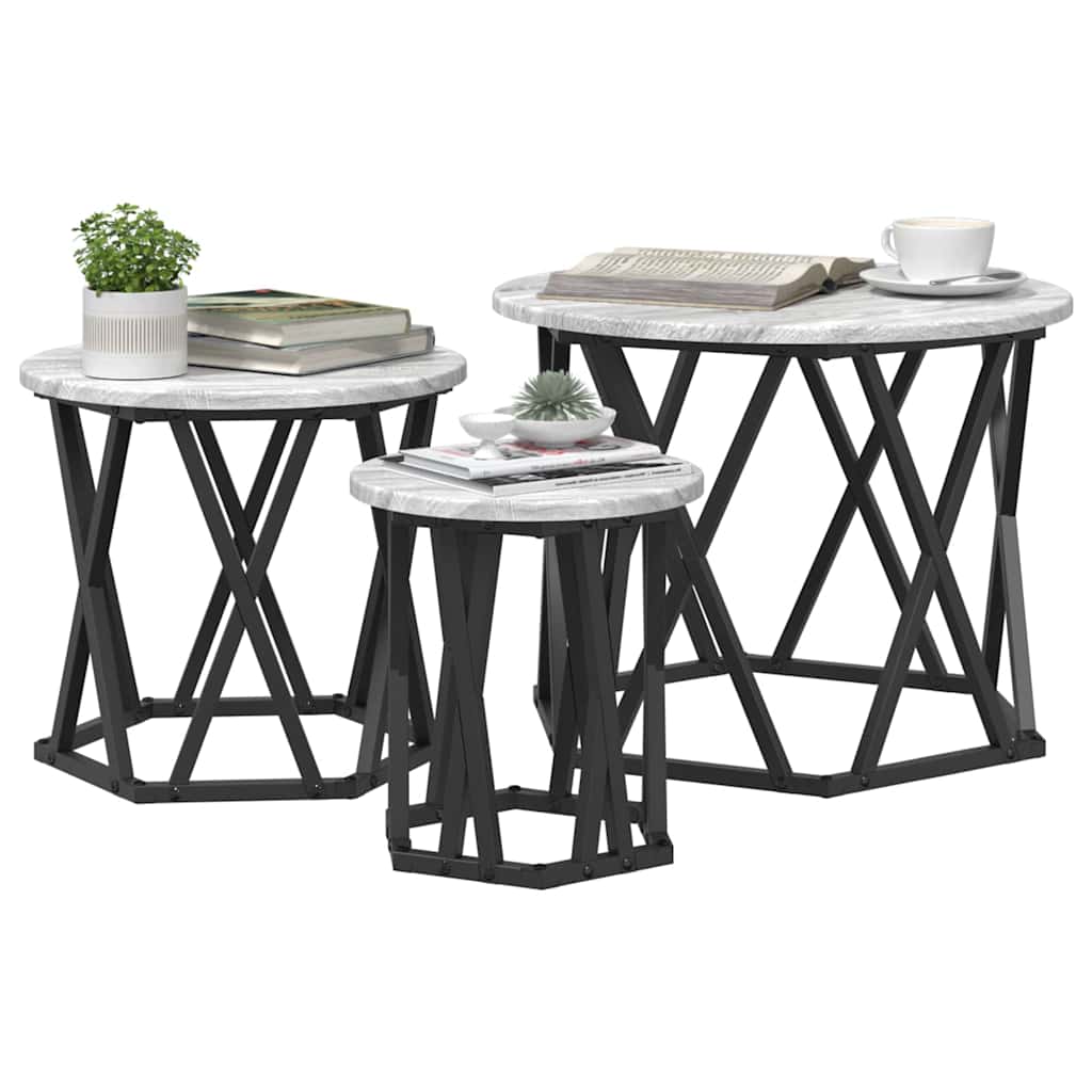 vidaXL Stolik boczny do nestingu 3 pcs Szary Sonoma
