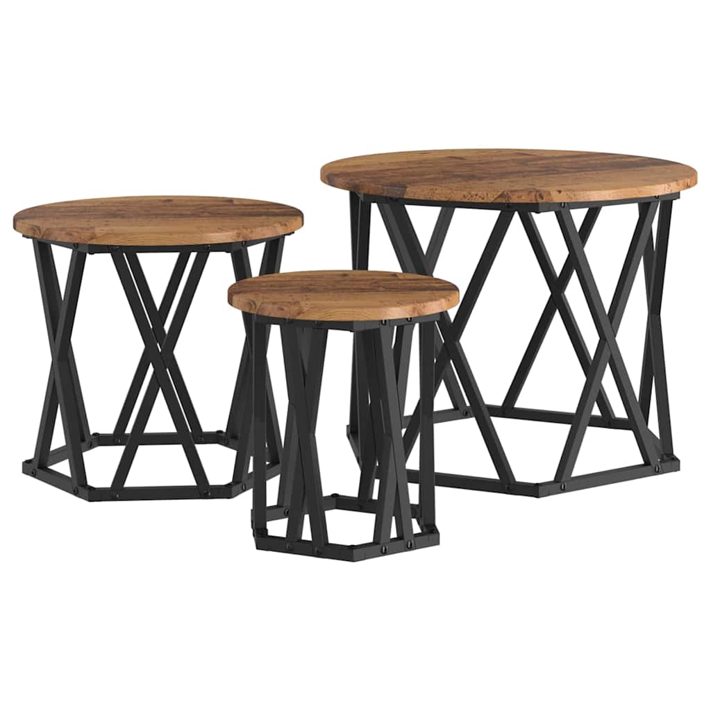 vidaXL Stolik boczny do nestingu 3 pcs Stare drewno