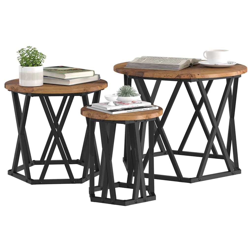 vidaXL Stolik boczny do nestingu 3 pcs Stare drewno