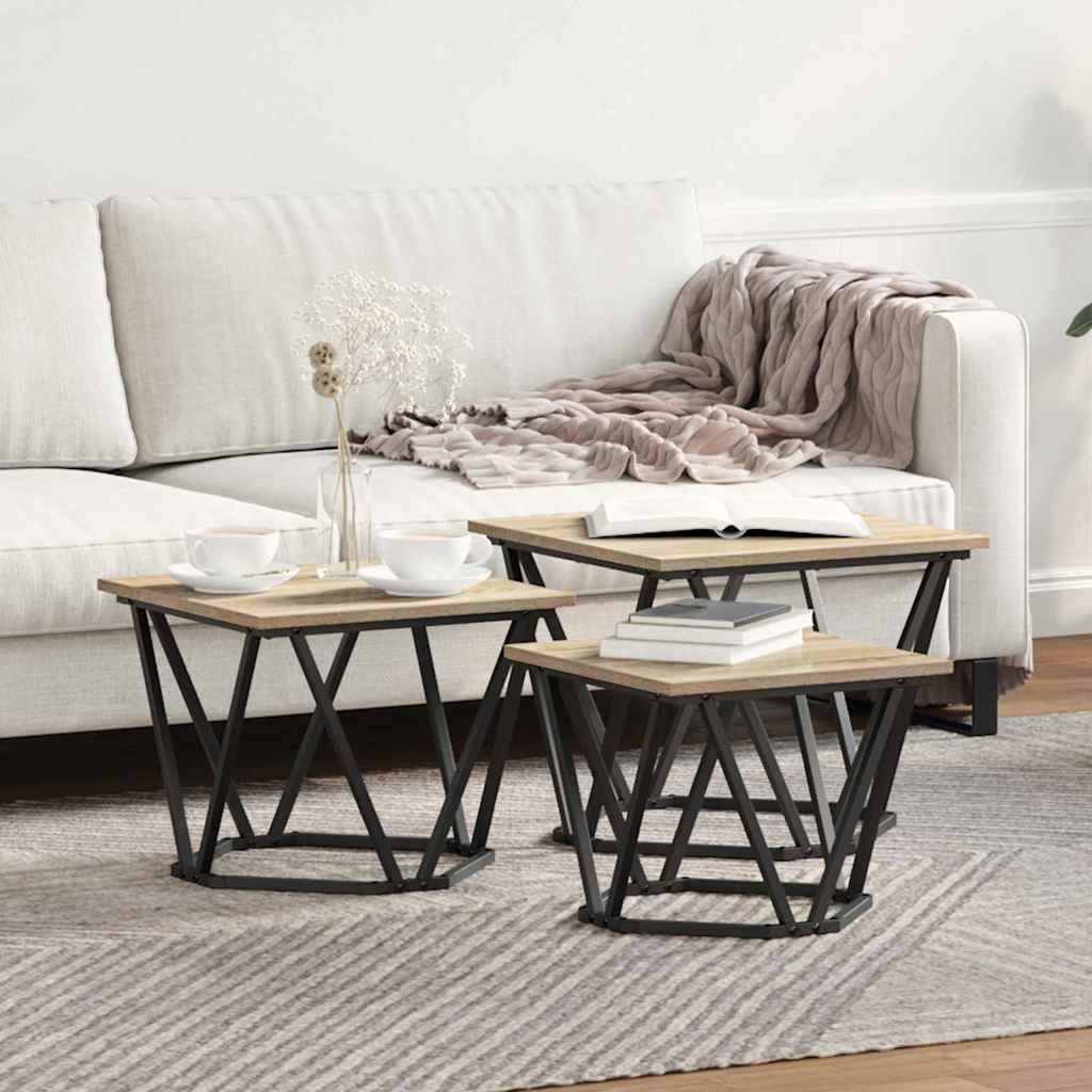 vidaXL Stolik kawowy 3 pcs Dąb Sonoma Drewno inżynieryjne i stal