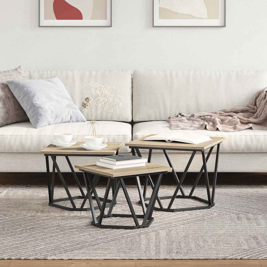 vidaXL Stolik kawowy 3 pcs Dąb Sonoma Drewno inżynieryjne i stal