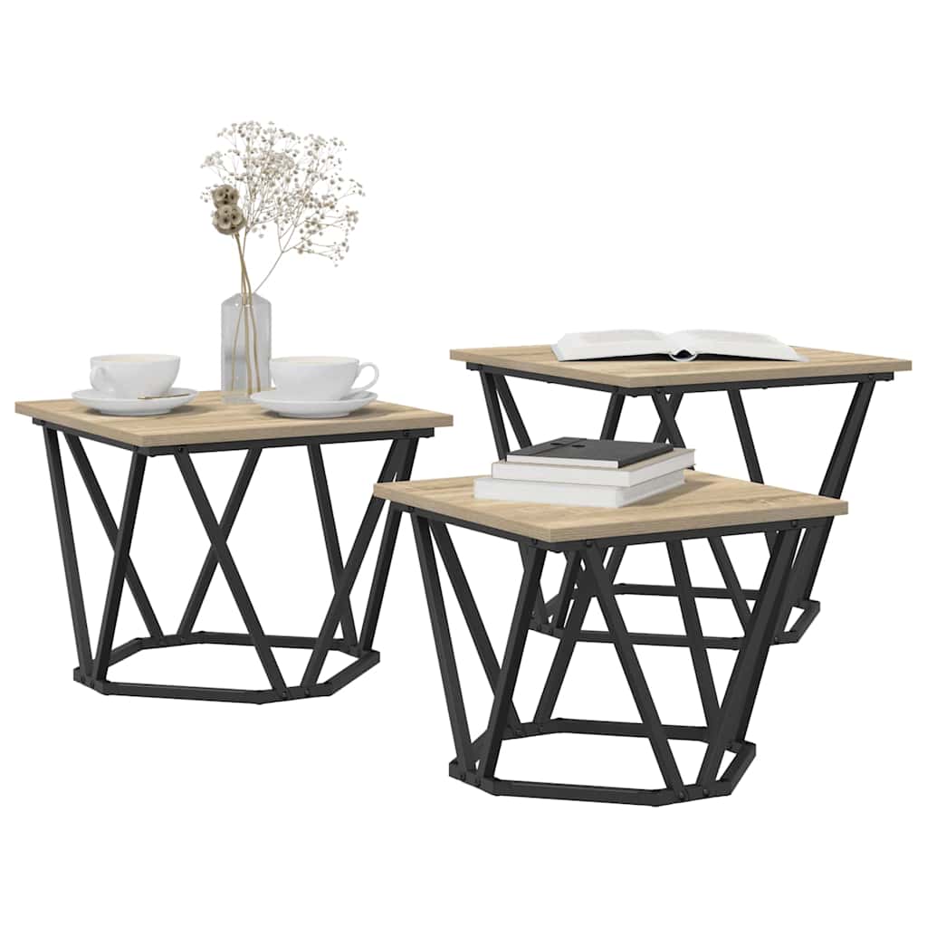 vidaXL Stolik kawowy 3 pcs Dąb Sonoma Drewno inżynieryjne i stal