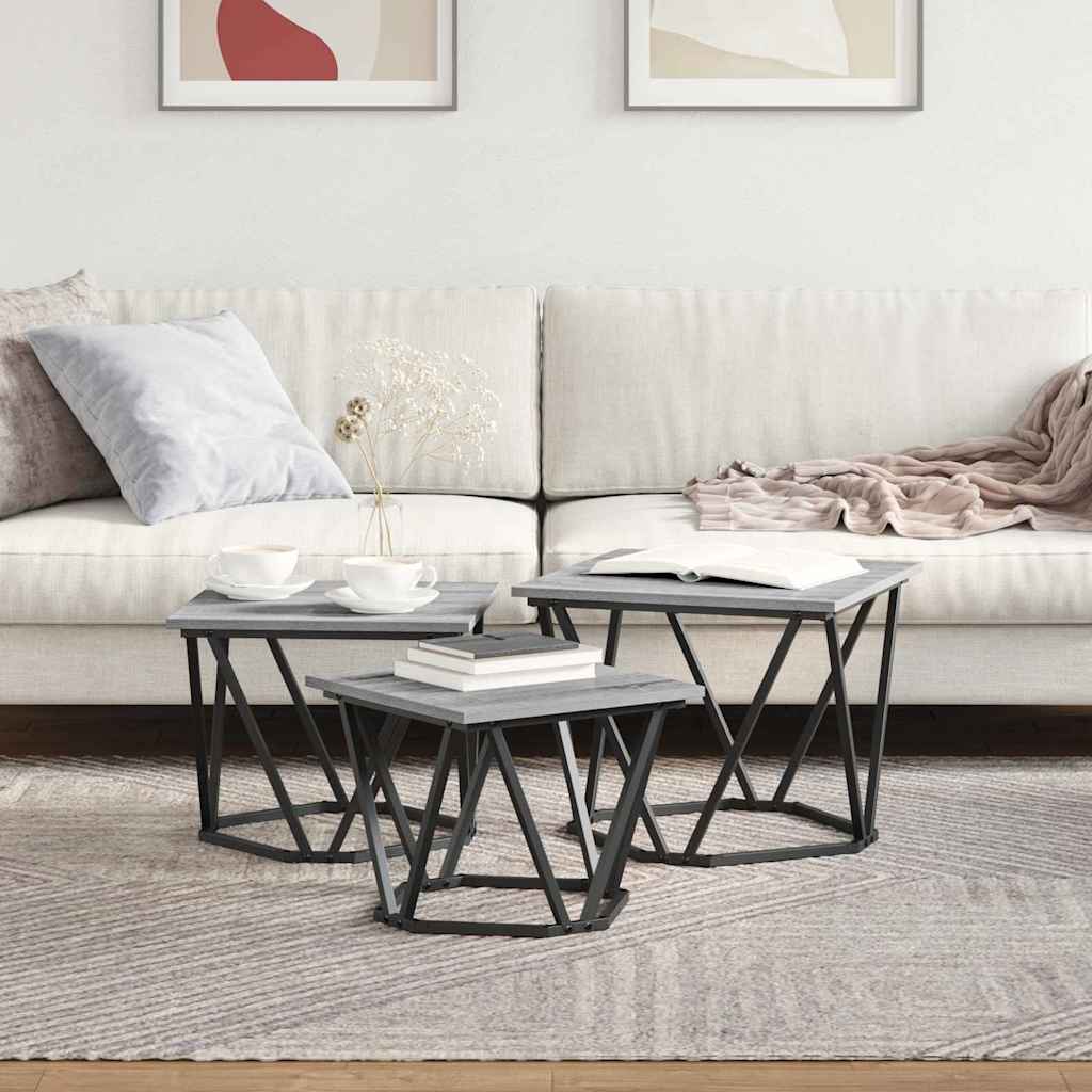 vidaXL Stolik kawowy 3 pcs Szary Sonoma Drewno inżynieryjne i stal