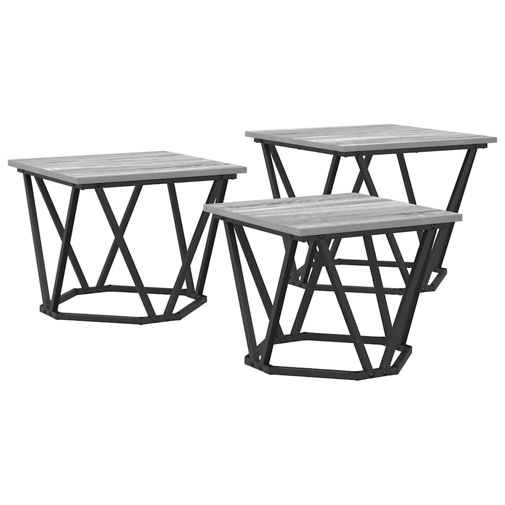 vidaXL Stolik kawowy 3 pcs Szary Sonoma Drewno inżynieryjne i stal