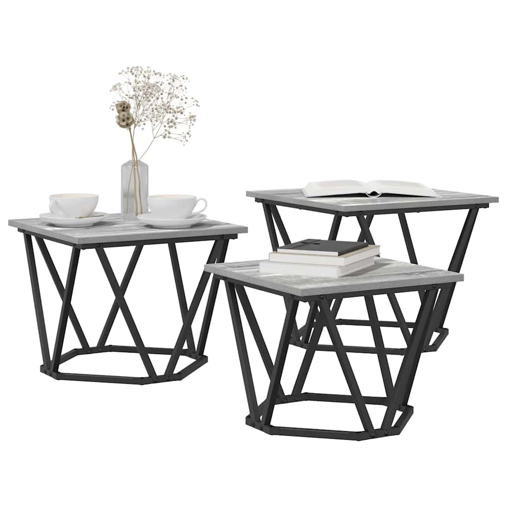 vidaXL Stolik kawowy 3 pcs Szary Sonoma Drewno inżynieryjne i stal