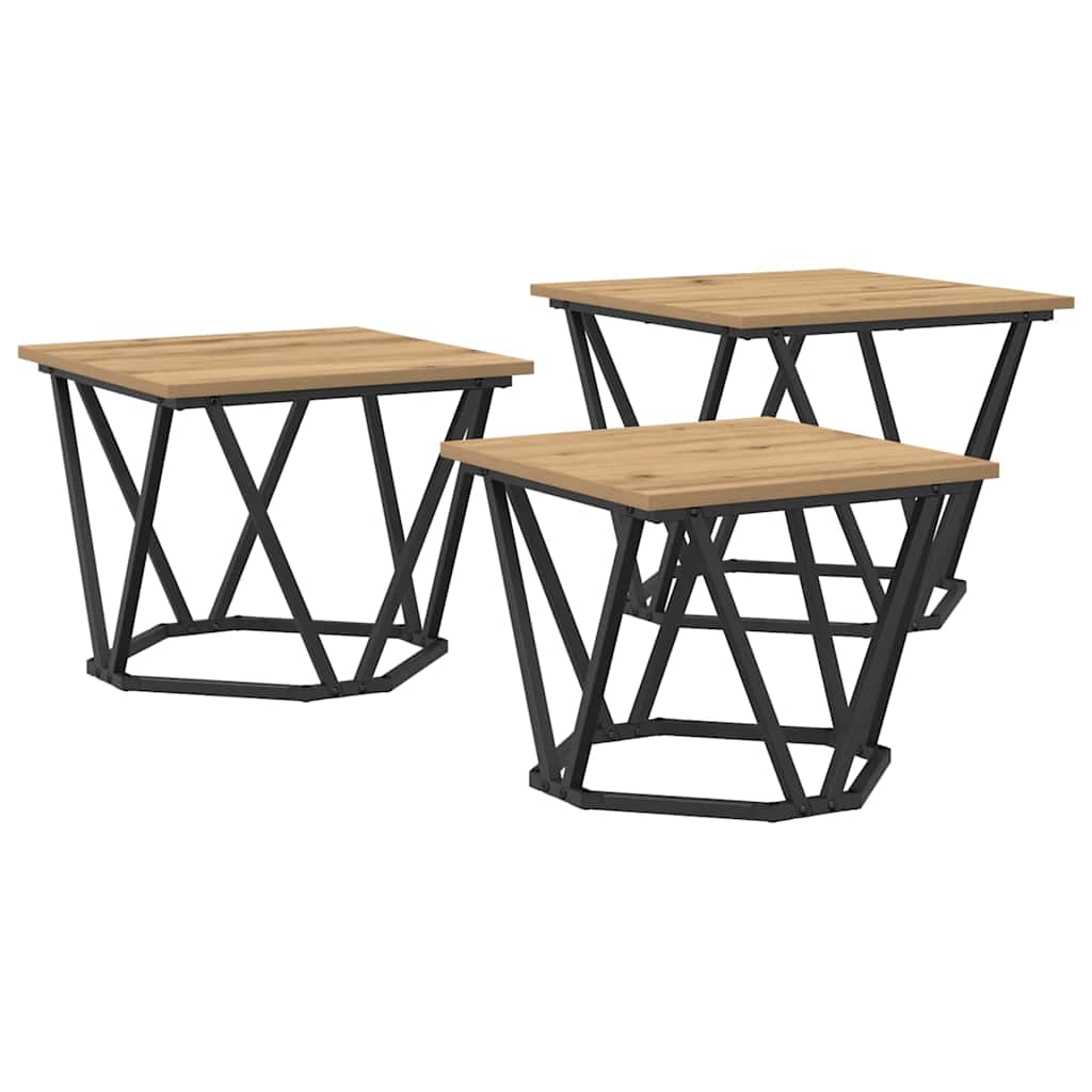 vidaXL Stolik kawowy 3 pcs Dąb rzemieślniczy