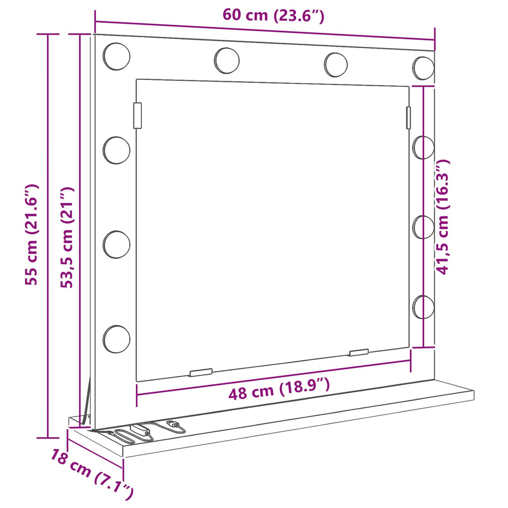 vidaXL Lustro toaletowe Prostokątny Stare drewno 60 x 55 x 18 cm