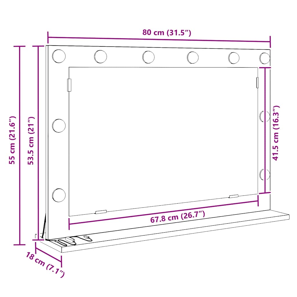 vidaXL Lustro toaletowe Prostokątny Stare drewno 80 x 55 x 18 cm