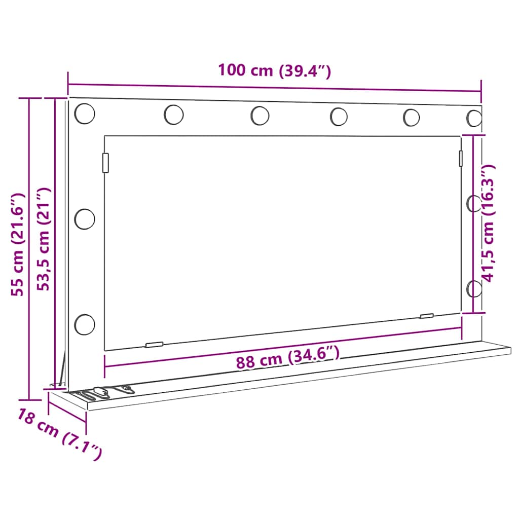 vidaXL Lustro toaletowe Prostokątny Z lustrem Biały 100 x 55 x 18 cm