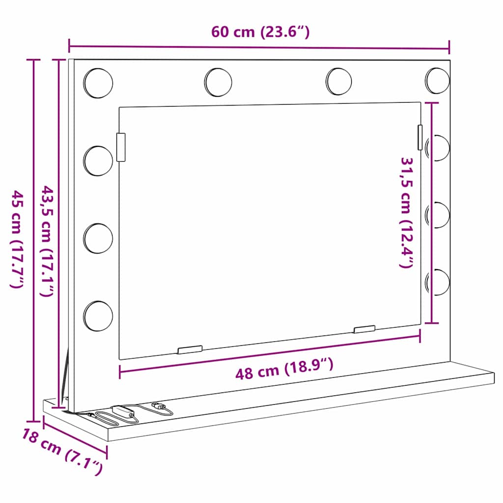 vidaXL Lustro toaletowe Prostokątny Czarny Dąb 60 x 45 x 18 cm
