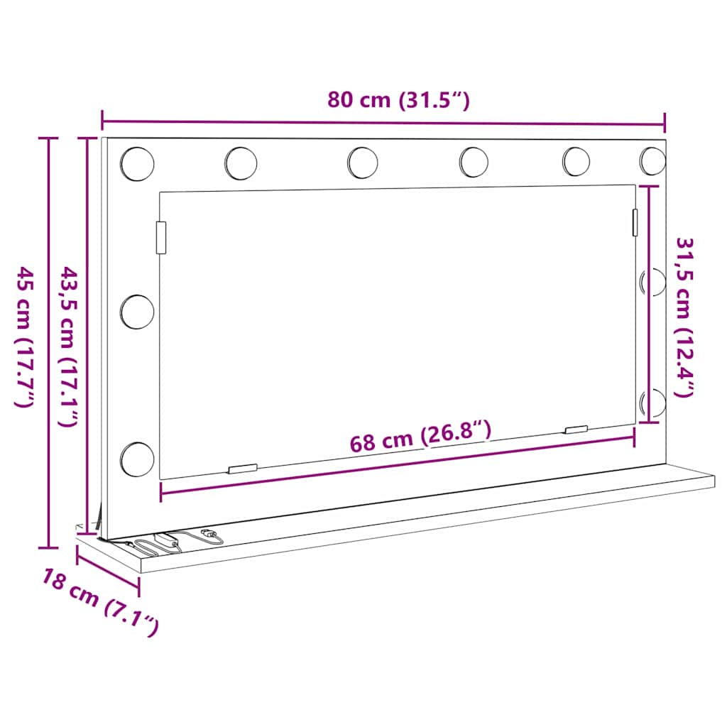 vidaXL Lustro toaletowe Prostokątny Czarny Dąb 80 x 45 x 18 cm